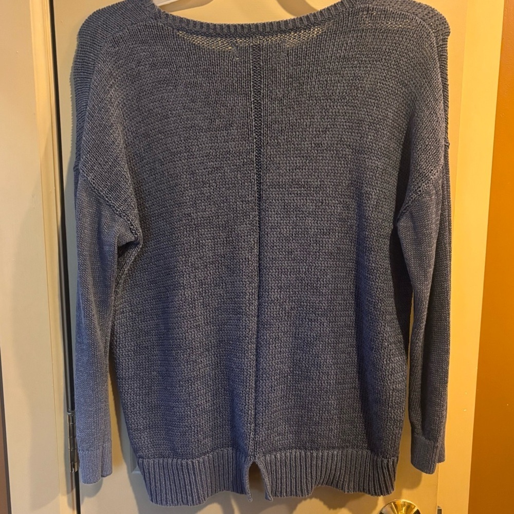 LOFT Heathered Blue Crew Neck Sweater in Ramie & Cotton Size L - Picture 2 of 7